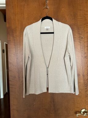 Christopher & Banks Cream Open Front Cardigan with Decorative Clasp